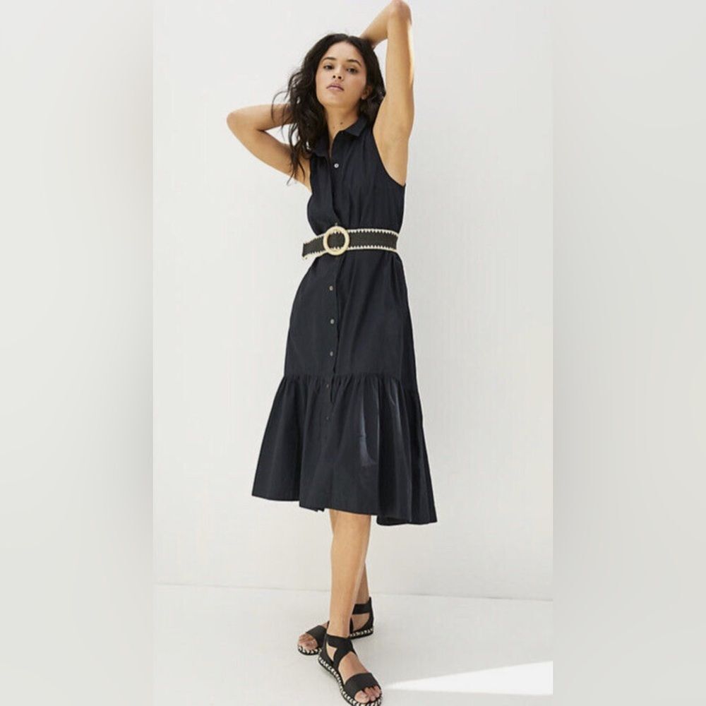 Maeve Black Sleeveless Button-Front Maxi Dress